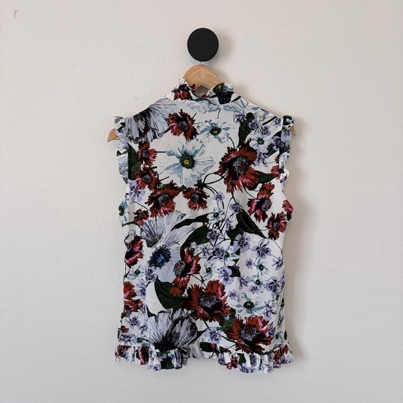 Erdem Floral Silk Ruffle Blouse White Silk Crepe De Chine Small - Picture 6 of 7